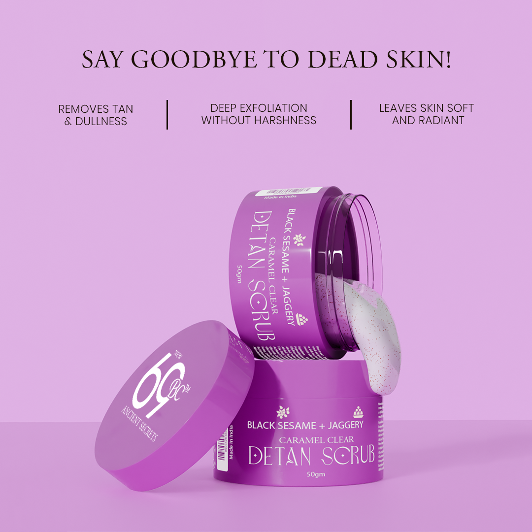 Black Sesame + Jaggery, Caramel Clear Detan Scrub 50gm