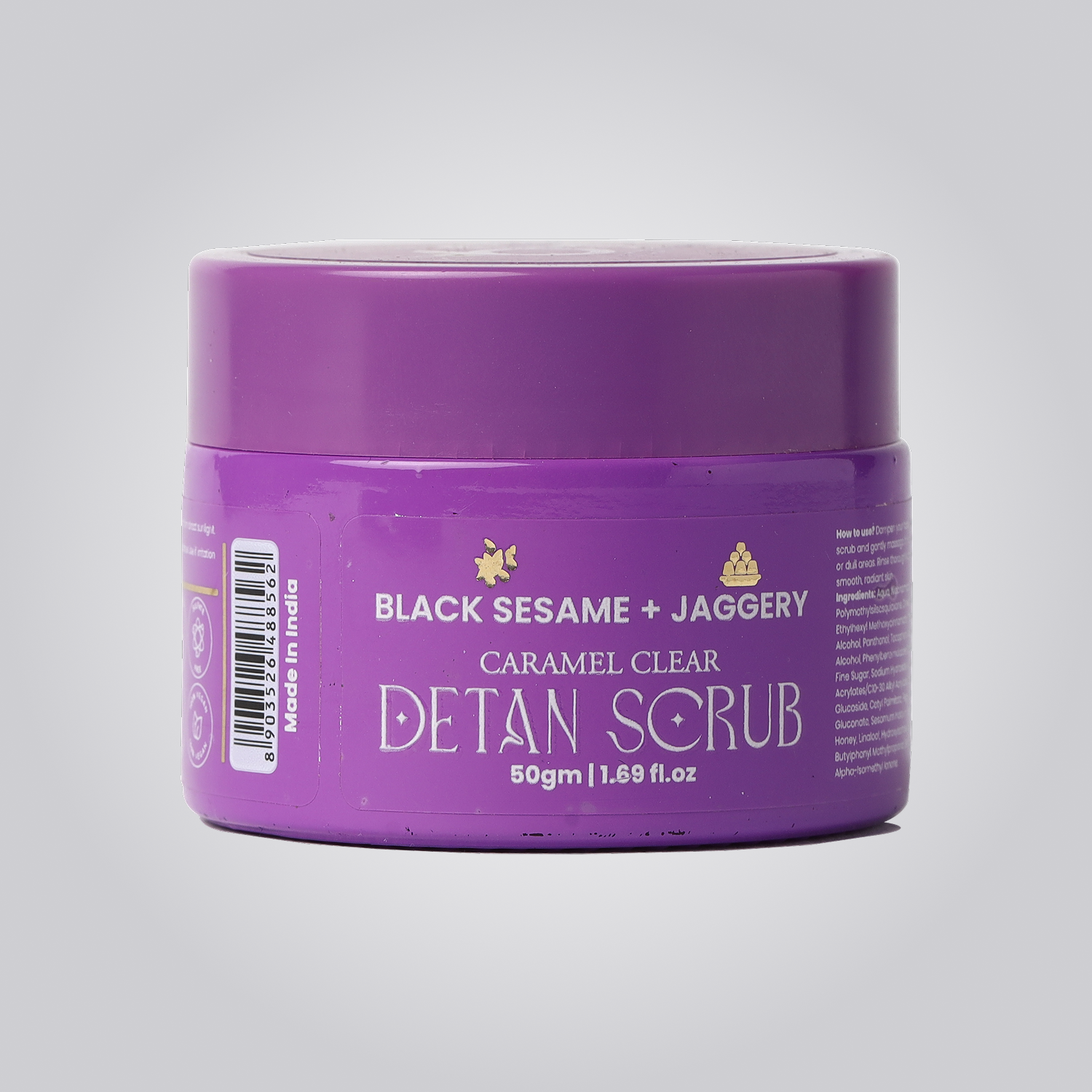 Black Sesame + Jaggery, Caramel Clear Detan Scrub 50gm