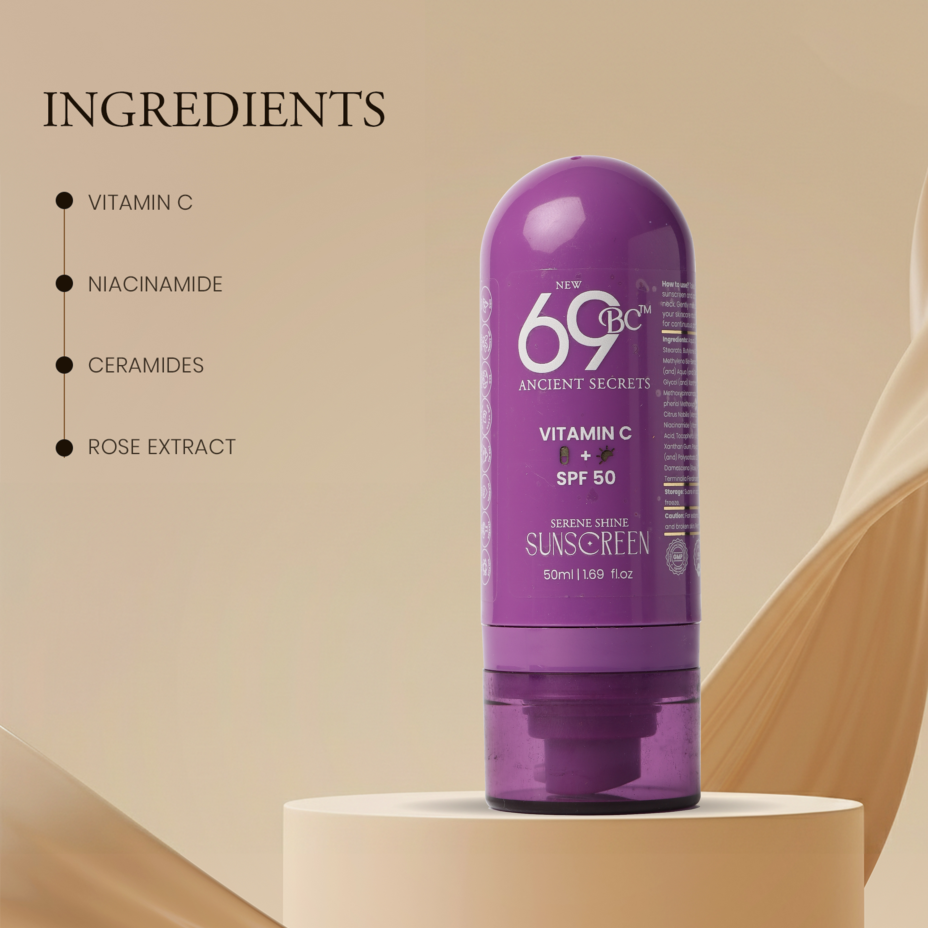 Sunscreen SPF50 PA+++ with Vitamin c - UVA/UVB protection - No white caste| 50ml